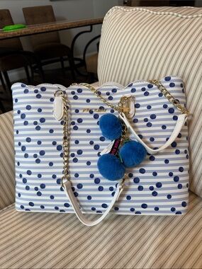 Betsey Johnson blueberry print scalloped shoulder bag purse NWT fuzzy charms